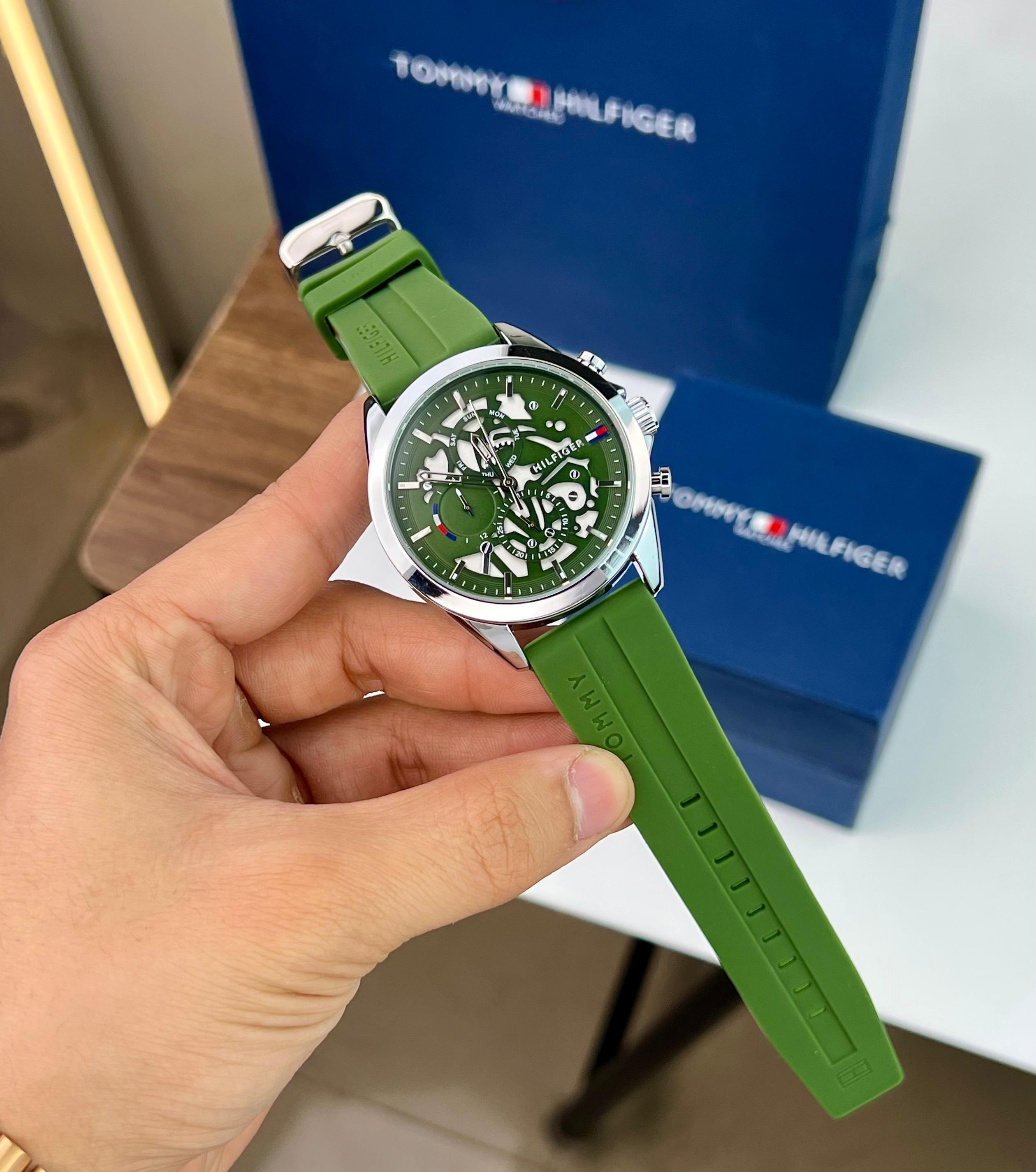 Hilfiger Mens Watch Green silicone