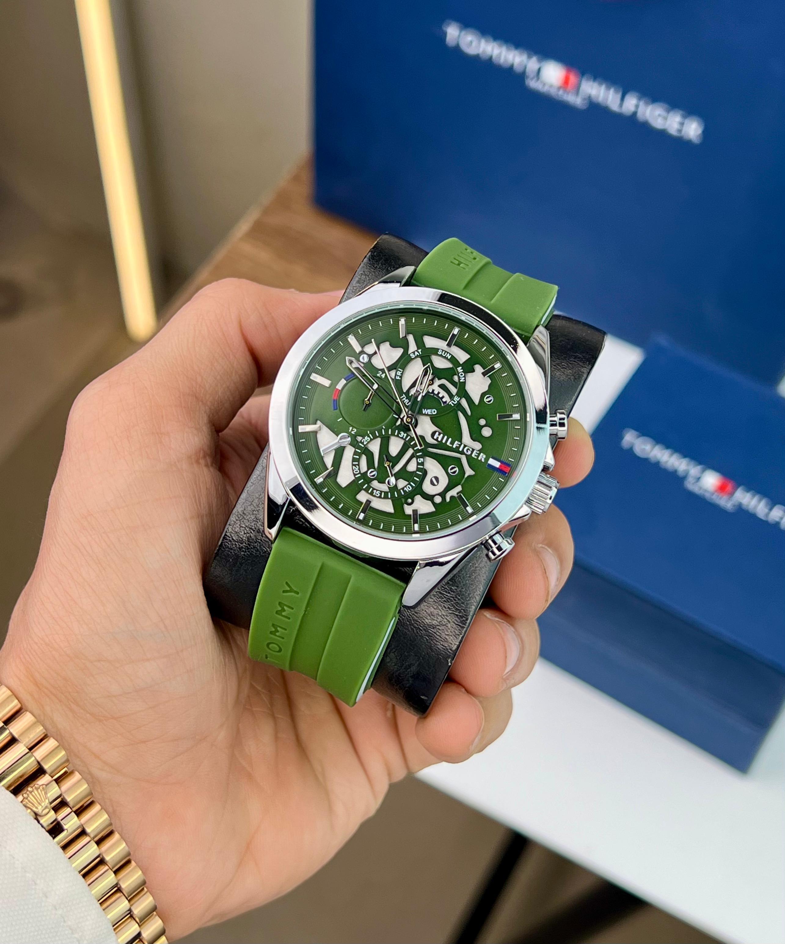 Hilfiger Mens Watch Green silicone