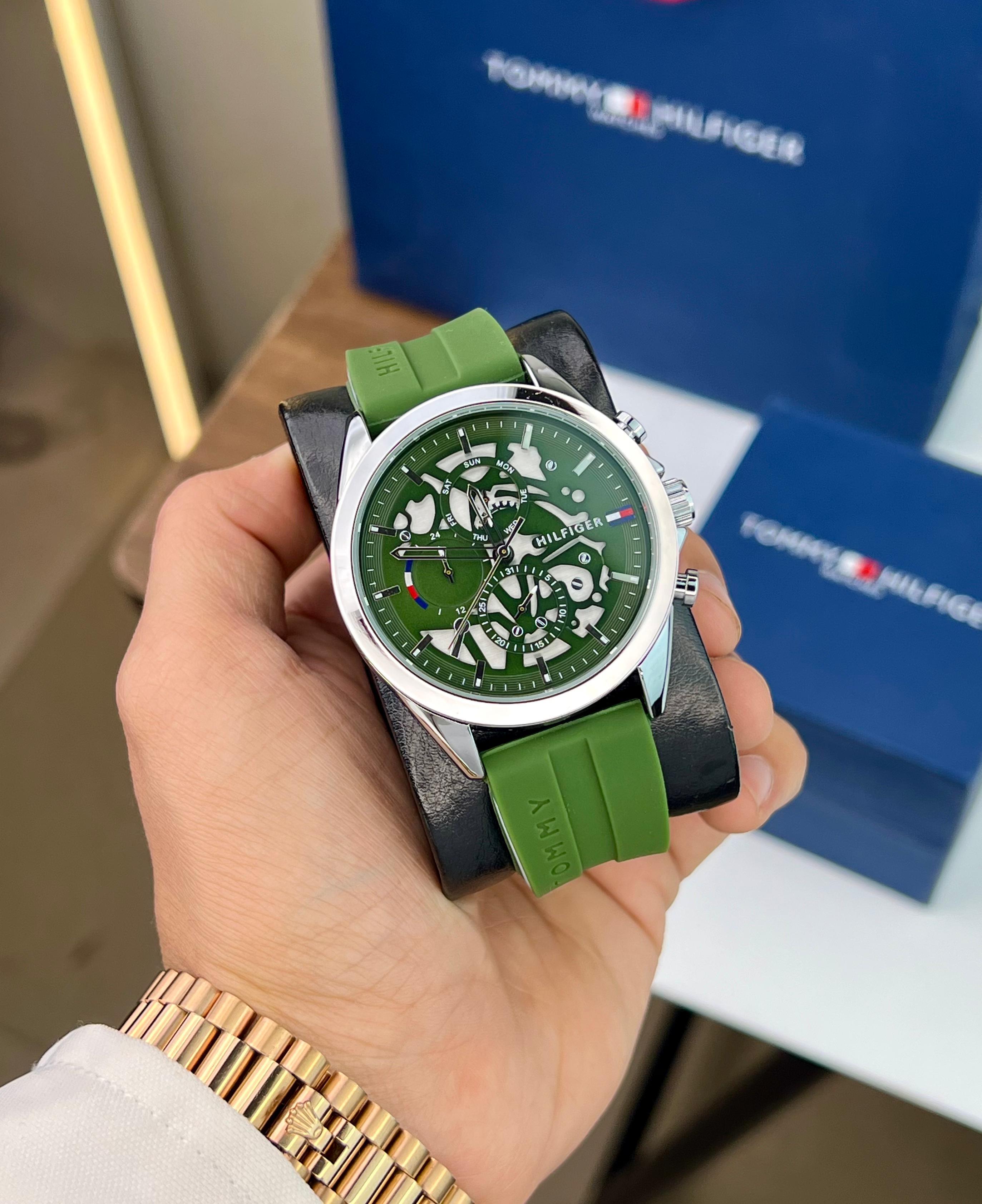 Hilfiger Mens Watch Green silicone